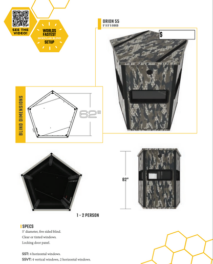 Orion Hunting - 5x5 Premium Archery/Bow Hunting Blind - Vertical Windows