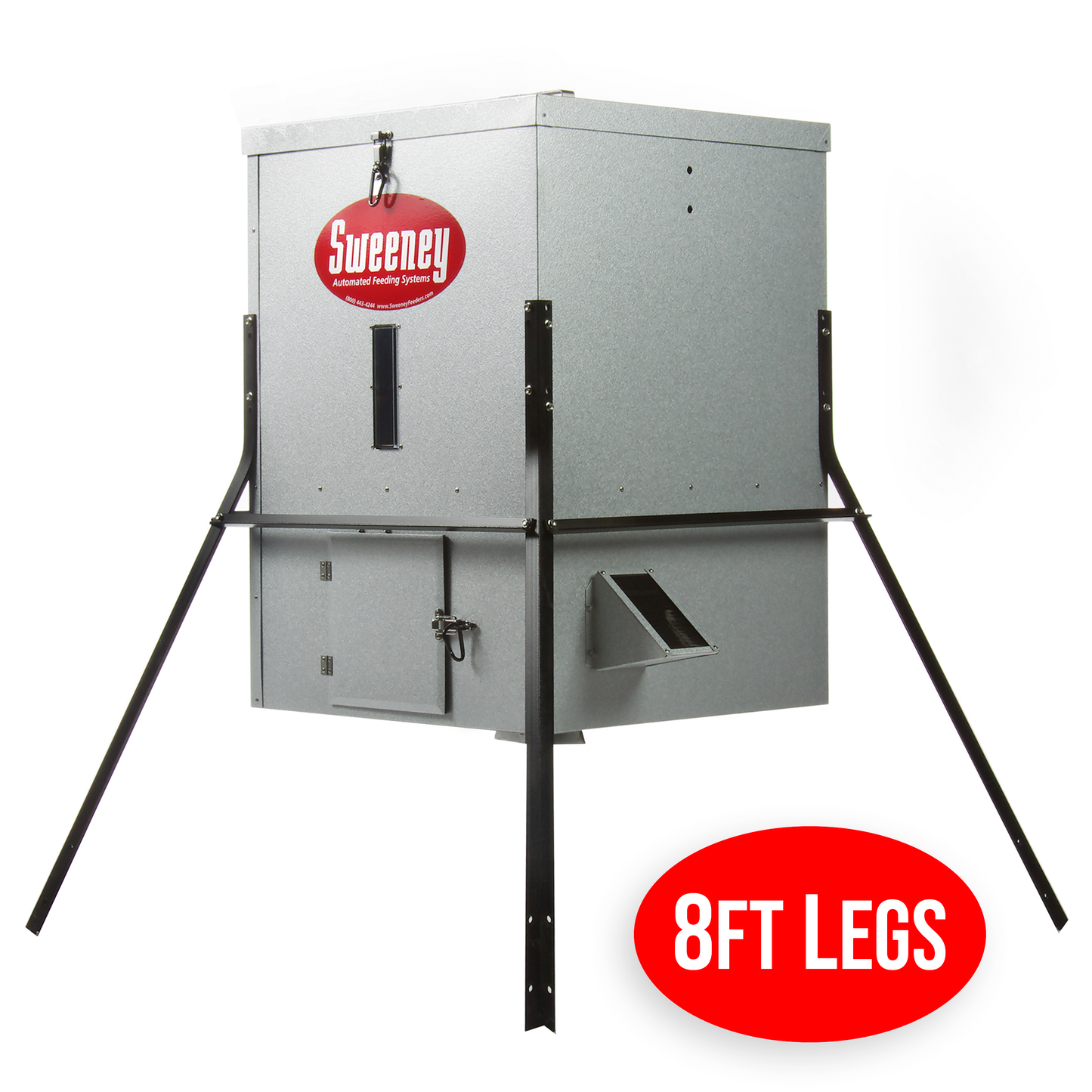 Sweeney Feeders - Wildlife & Deer Scatter Feeder - 300lb Capacity - 8ft Legs - Silver